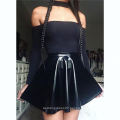 Sexy Diablo Girl Street Fashion Dark Black Leather Pleated Short Sexy Skirt